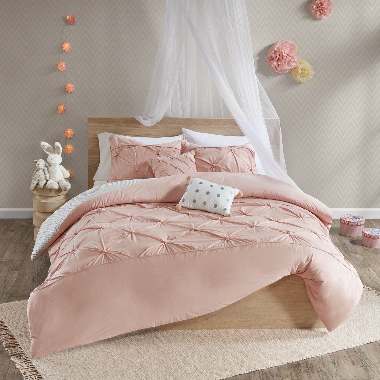 Home Essence Kids Melody Blush 4 Piece Reversible Cotton Duvet Cover Set, Twin