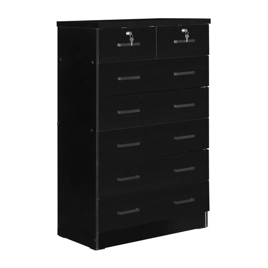 Home Furniture Cindy 7 Drawer Chest Wooden Dresser with Lock - Black
