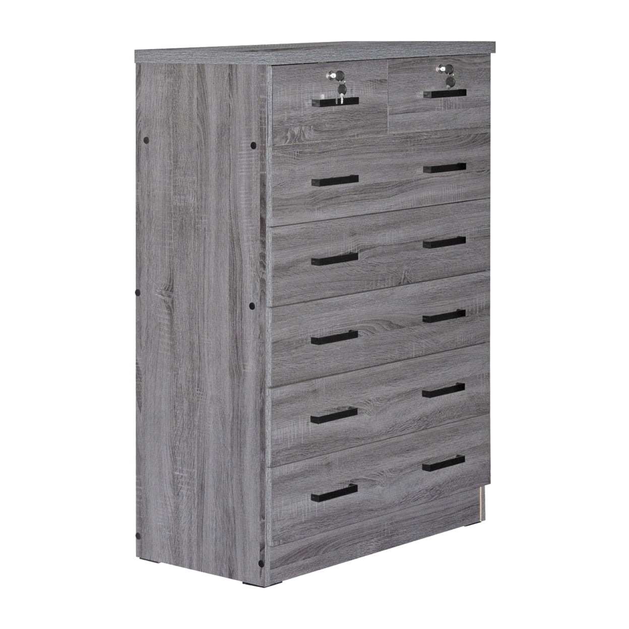 Home Furniture Cindy 7 Drawer Chest Wooden Dresser with Lock - Gray