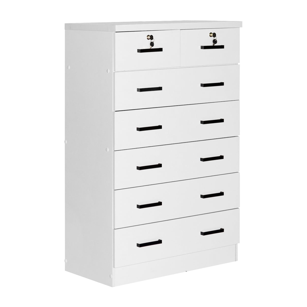 Home Furniture Cindy 7 Drawer Chest Wooden Dresser with Lock - White