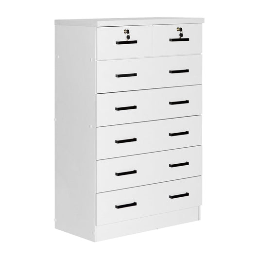 Home Furniture Cindy 7 Drawer Chest Wooden Dresser with Lock - White