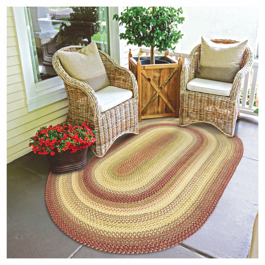 Homespice Barcelona 8x10' Oval Country Rug and Red Area Rugs Rustic Cabin, Waterproof Indoor Outdoor Braided Rugs and Large Rugs for Living Room and Patios
