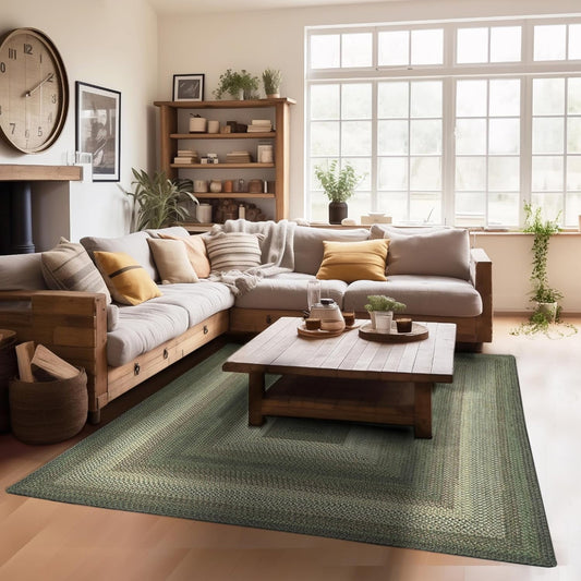 Homespice Cedar Ridge Braided Area Rug Green and Brown, Ideal as Large Rugs for Living Room and Dining Table Rug - UV Treated, Soft, and Flat - Stain Resistant and Waterproof Outdoor Rug, 6x9 Feet