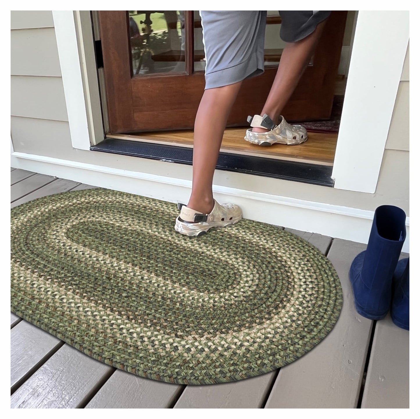 Homespice Cedar Ridge Sage Green Braided Rug, Ideal as Out Door Rug for Entryways and Washable Kitchen Rugs - Stain Resistant Small Reversible Pet Friendly Rugs Oval 27x45in Inches