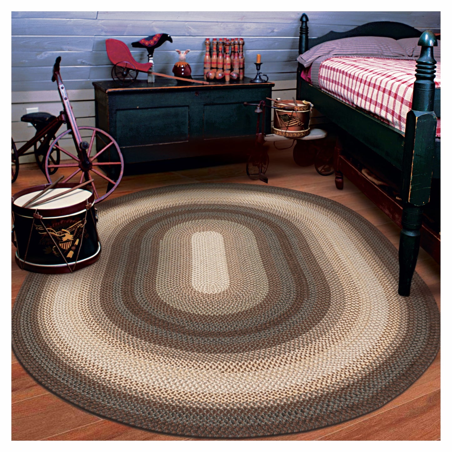 Homespice Driftwood Chocolate Rustic Area Rugs 8x10', Your Choice for Oval Braided Rugs and Indoor Outdoor Rug Waterproof