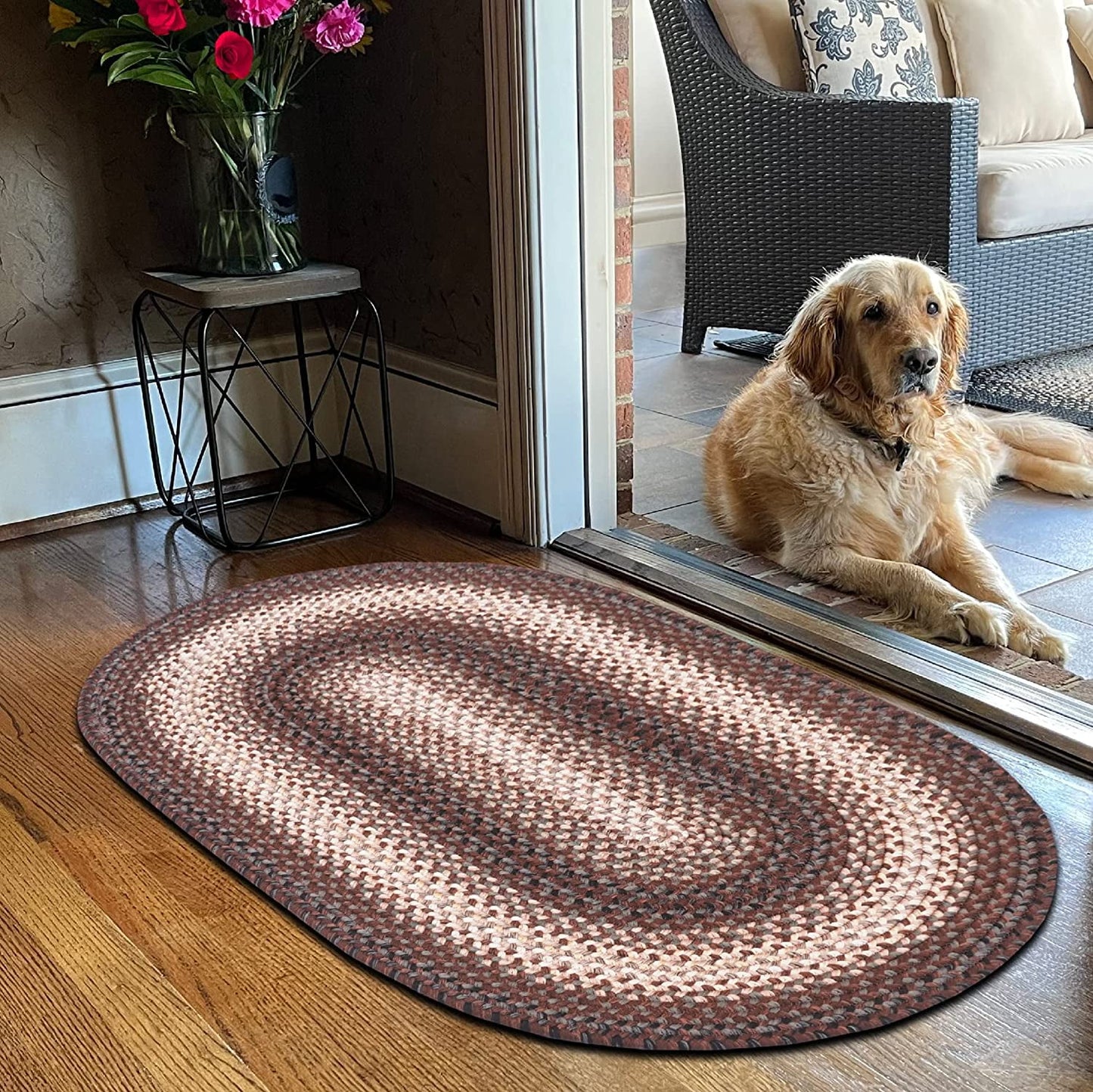 Homespice Driftwood Small Oval Braided Rugs and Rustic Entry Mat 20x30, The Ideal Indoor Outdoor Rug Waterproof