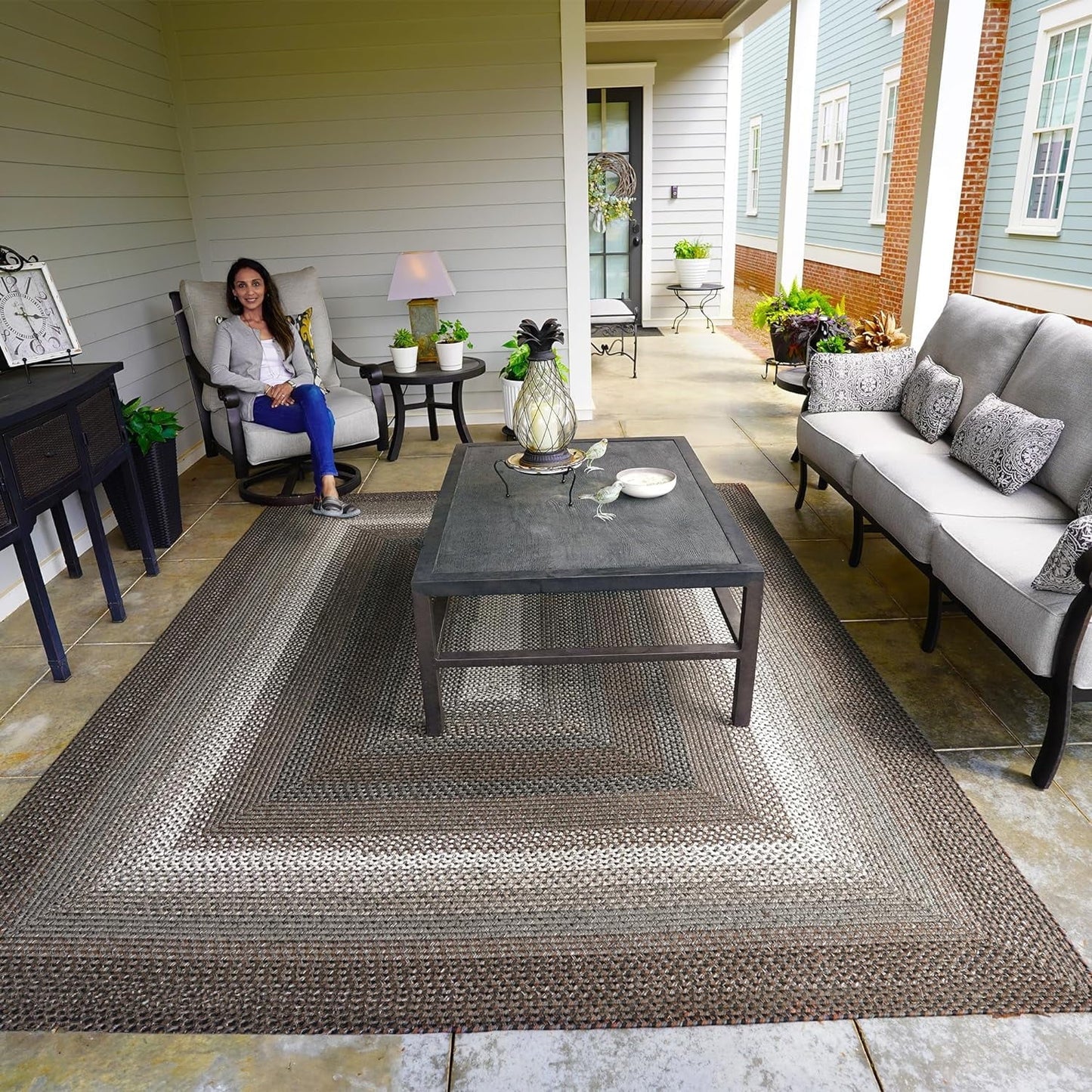 Homespice Midnight Moon Washable, Indoor-Outdoor, Pet Friendly Braided Area Rug, Reversible, Stain Resistant for Deck and Patio, Farmhouse, Rustic Modern Style, Grey - Black - Brown, 4' x 6'
