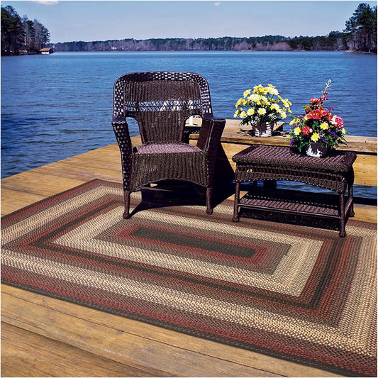 Homespice Montgomery Black Waterproof Outdoor Braided Rug 8x10' A Perfect Country Style Rug for Your Outdoor Deck or Large Foyer Rug