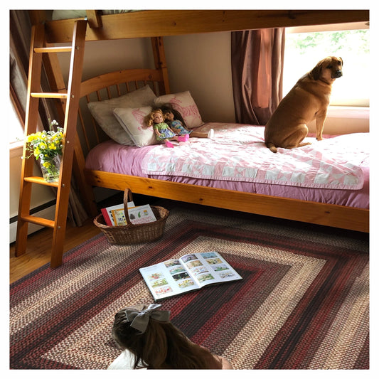 Homespice Montgomery Washable 6x9' Braided Rug For Living Room, Bedroom Rug and Dining Room, Indoor-Outdoor Patio Rug Pet Friendly. Decor Style- Farmhouse Rug, Rustic, Country, Black and Burgundy Rug