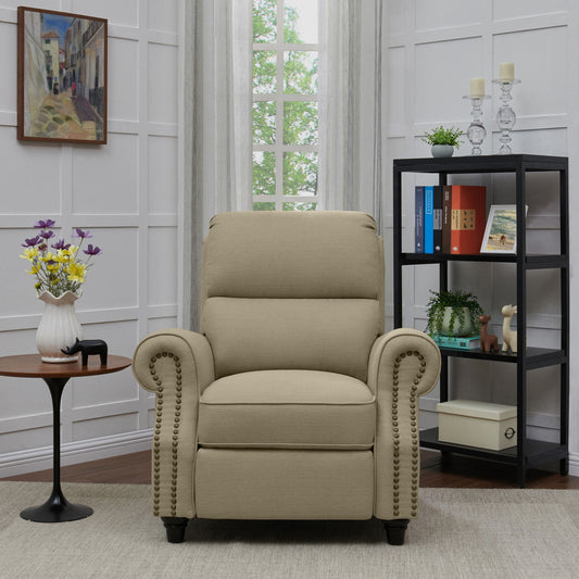 Homesvale Cari Linen Push Back Recliner Chair, Tan Linen