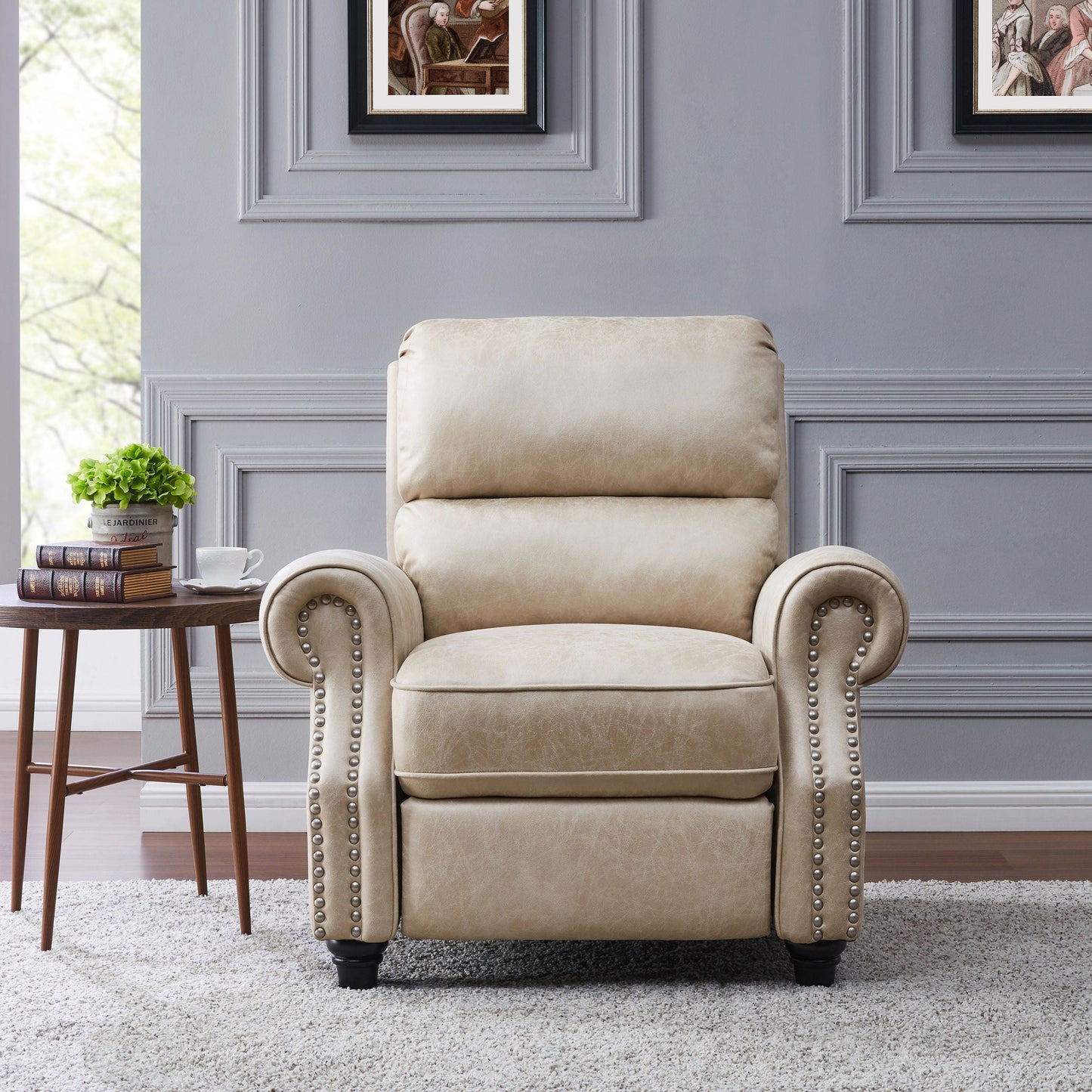 Homesvale Cari Tan Faux Leather Push Back Recliner Chair