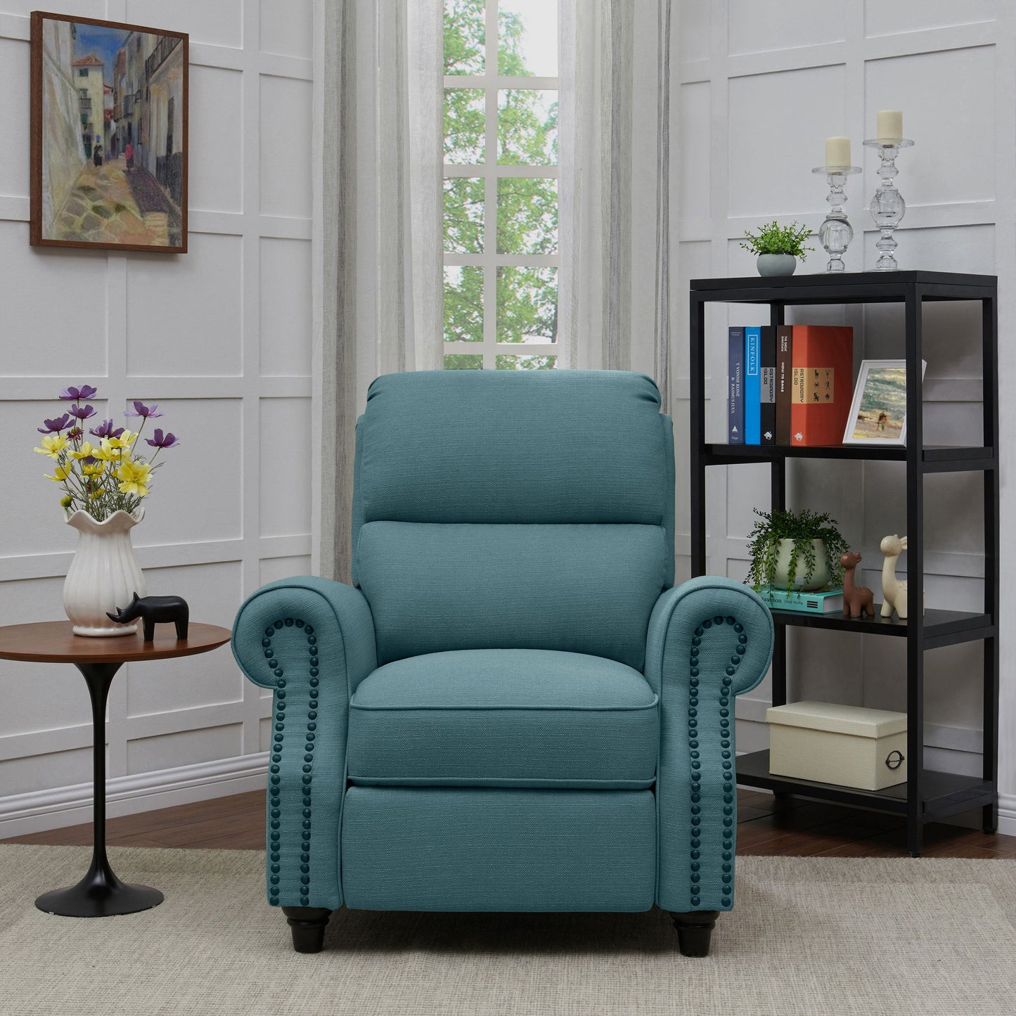 Homesvale Cari Pushback Recliner Chair, Blue Linen