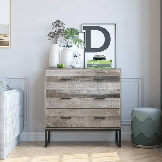 Homfa 31.5in Wide 3 Drawer Dresser, Wood Storage Cabinet Nightstand for Bedroom Living Room, Wash Gray