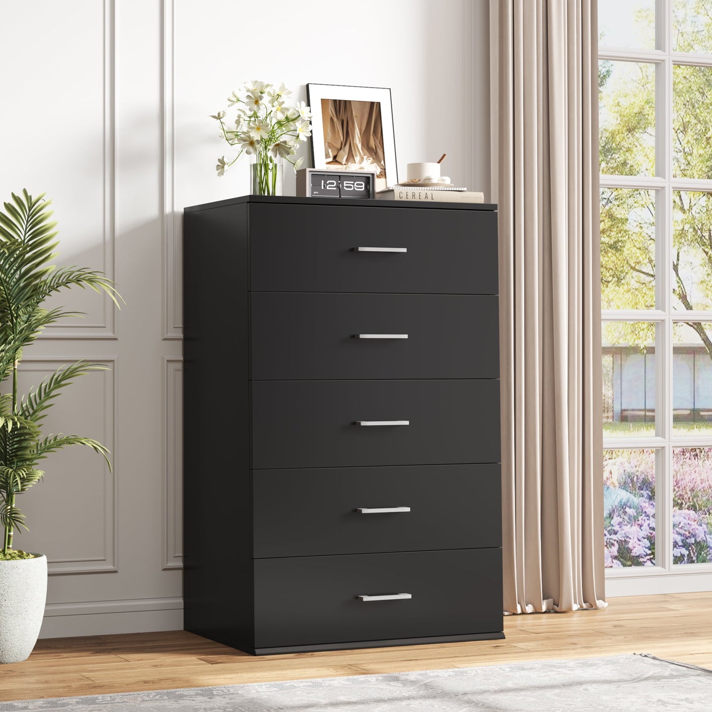 Homfa 5 Drawer Dresser, Vertical Dresser for Bedroom, Black