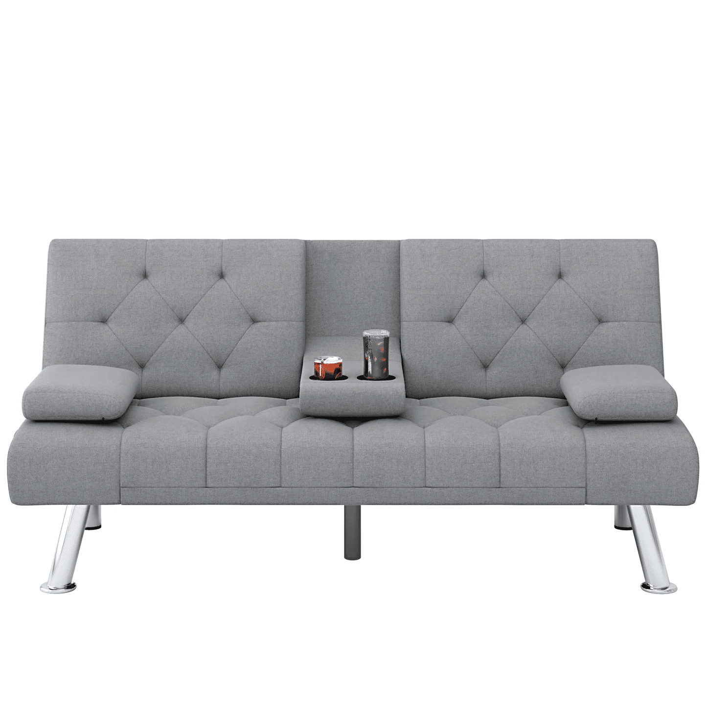 Homfa Convertible Futon Sofa Bed, 66.3in Upholstered Removable Armrests,Gray Finish