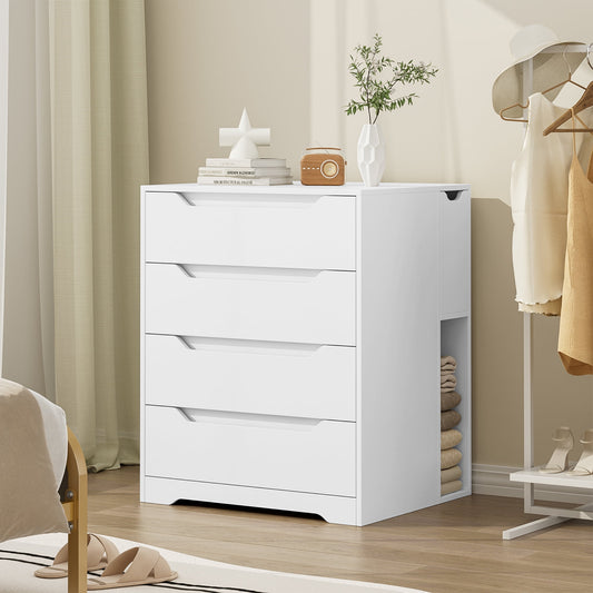 Homfa Dresser of 4 Drawers with Flip Top, Compact Nightstand Dresser Chest with Side Storage for Bedroom Living Room, White