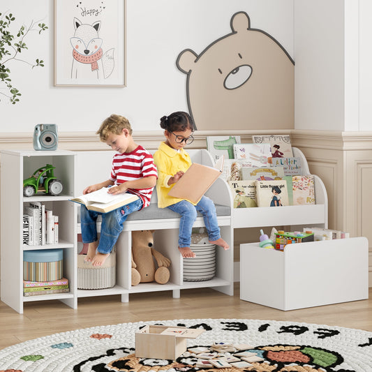 Homfa Kids Bookshelf: 6-Shelf Bookcase with Reading Nook & Child's Toy Storage Case, Playroom Shelves & Organizer
