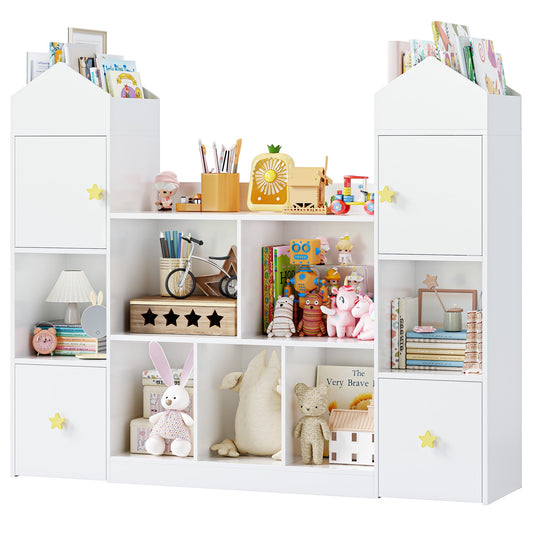 Homfa Kids Storage Cabinet with Book Rack & Mobile Drawer, Wood Toy and Book Storage Bookshelf for Playroom Kidsroom, White