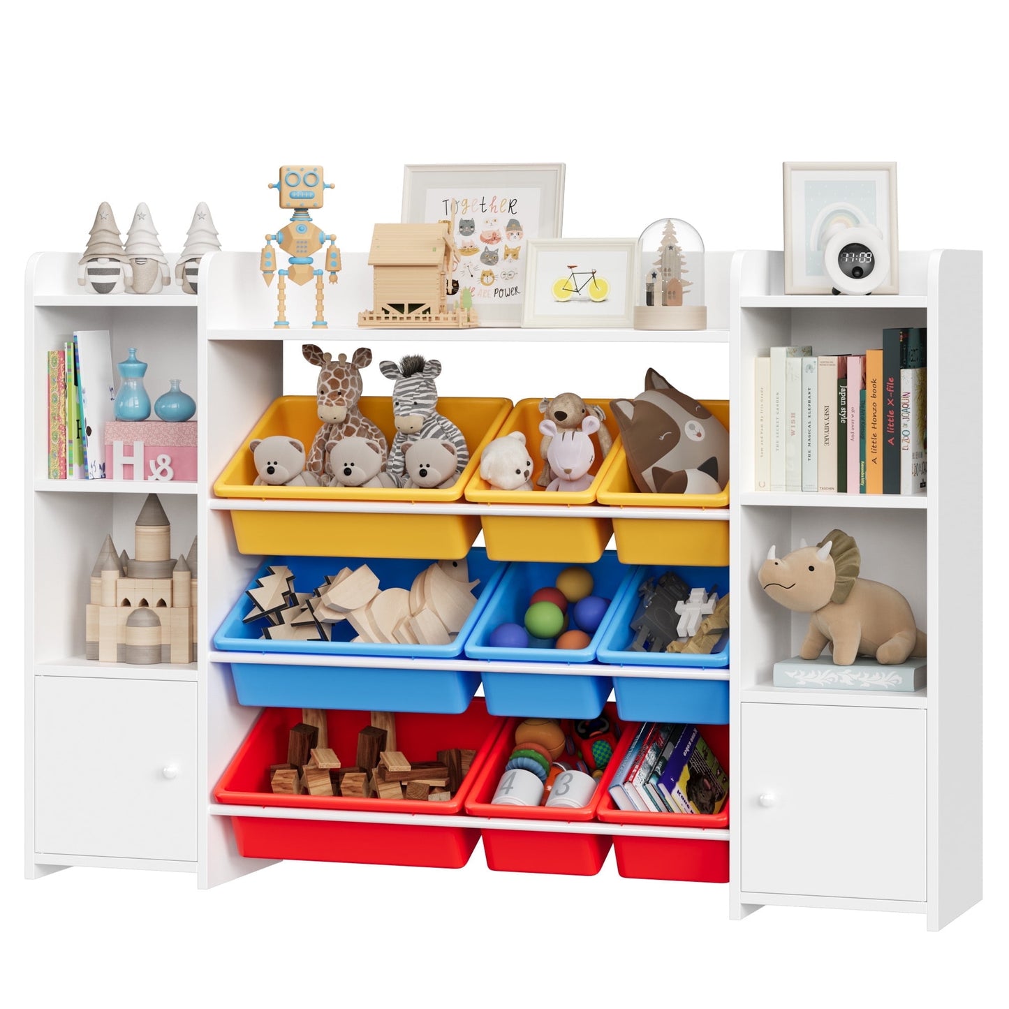 Homfa Kids Toy & Book Storage Organizer, White Bookshelf Cabinet for Bedroom Children's Room Playroom