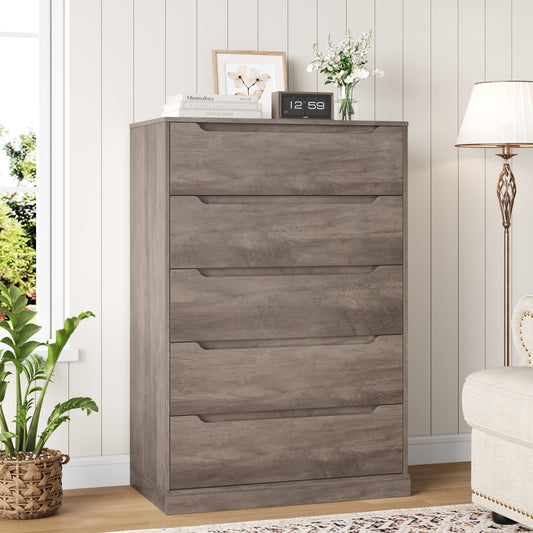 Homfa Vertical 5 Drawer Dresser, Wood Storage Cabinet with Upgraded Stable Base for Bedroom Living Room, Gray