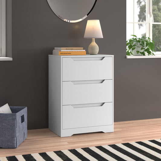 Homfa White Dresser with 3 Drawers, 23.6in W Tall Nightstand Chest of Drawer with Cutout Handles for Living Room