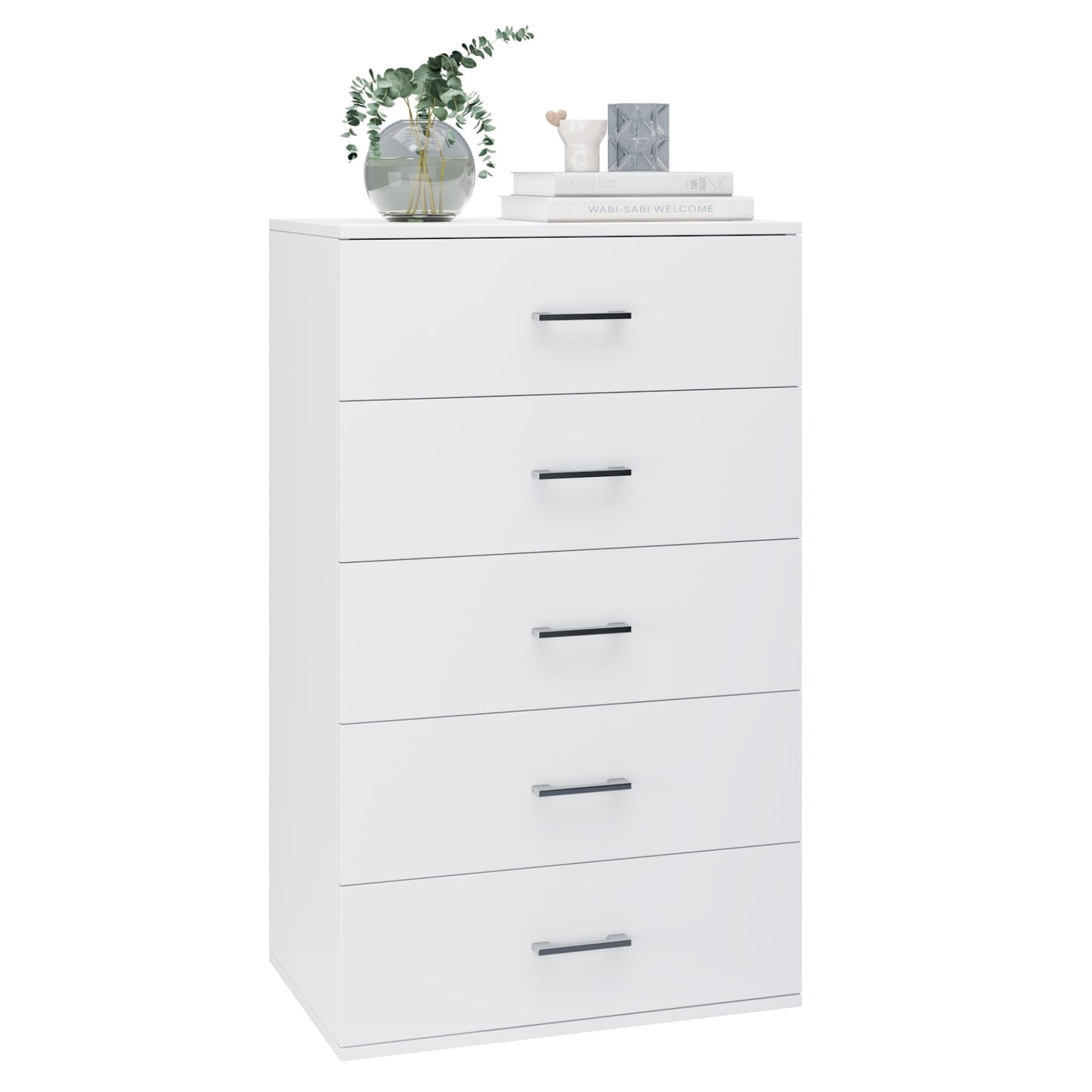 Homfa White Dresser with 5 Drawers, Vertical Chest of Drawers Wood Storage Cabinet for Bedroom Living Room