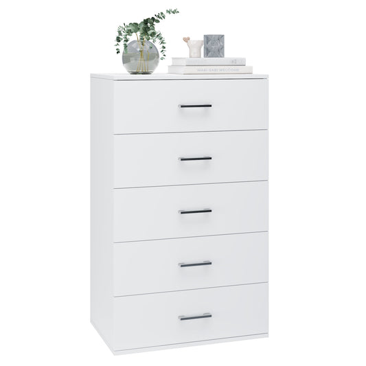 Homfa White Dresser with 5 Drawers, Vertical Chest of Drawers Wood Storage Cabinet for Bedroom Living Room