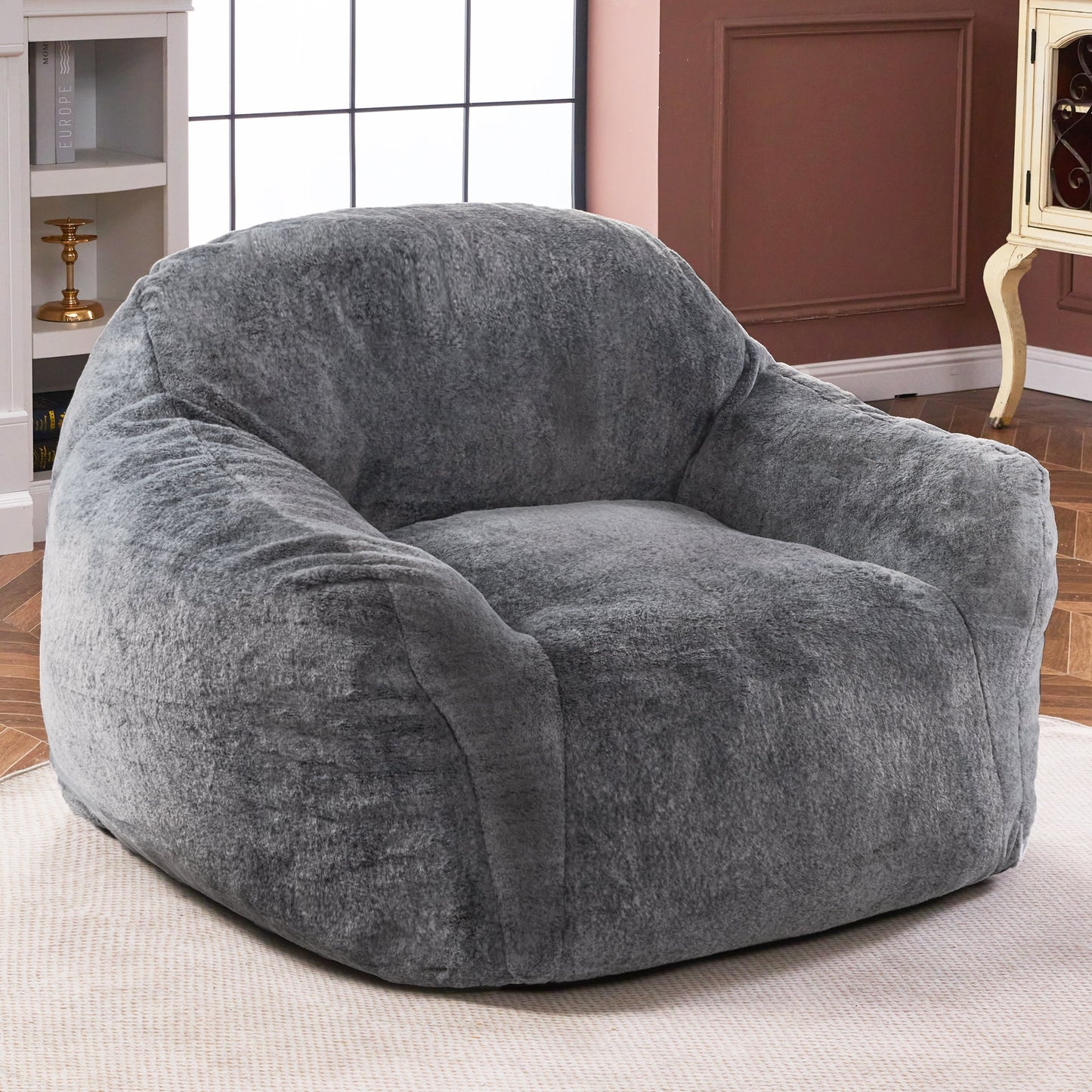 Homgava Oversize Bean Bag Chair Sofa, High-Density Foam, Memory Couch for Adults, Lazy Large Chair with Armrests (Grey)