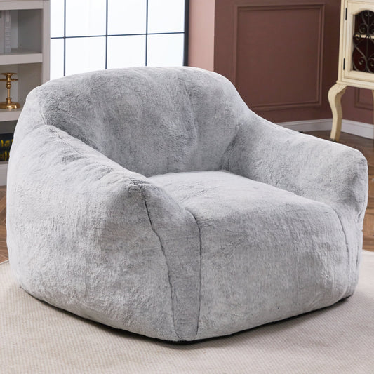 HOMGUAVA Giant Bean Bag Chair for Adults, Large Oversized Bean Bag Couch, Puffy Comfy Bedroom Lazy Sofa with Armrests & Soft Plush Cover, Light Gray