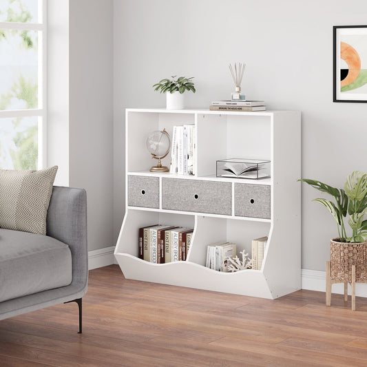 Homhougo¡ªKids Bookshelf and Bookcase Toy Storage Multi Shelf with Cubby Organizer Cabinet and Drawers for Boys Girls,for Children's Room, Playroom, Hallway, Kindergarten, School,Bedroom (White)