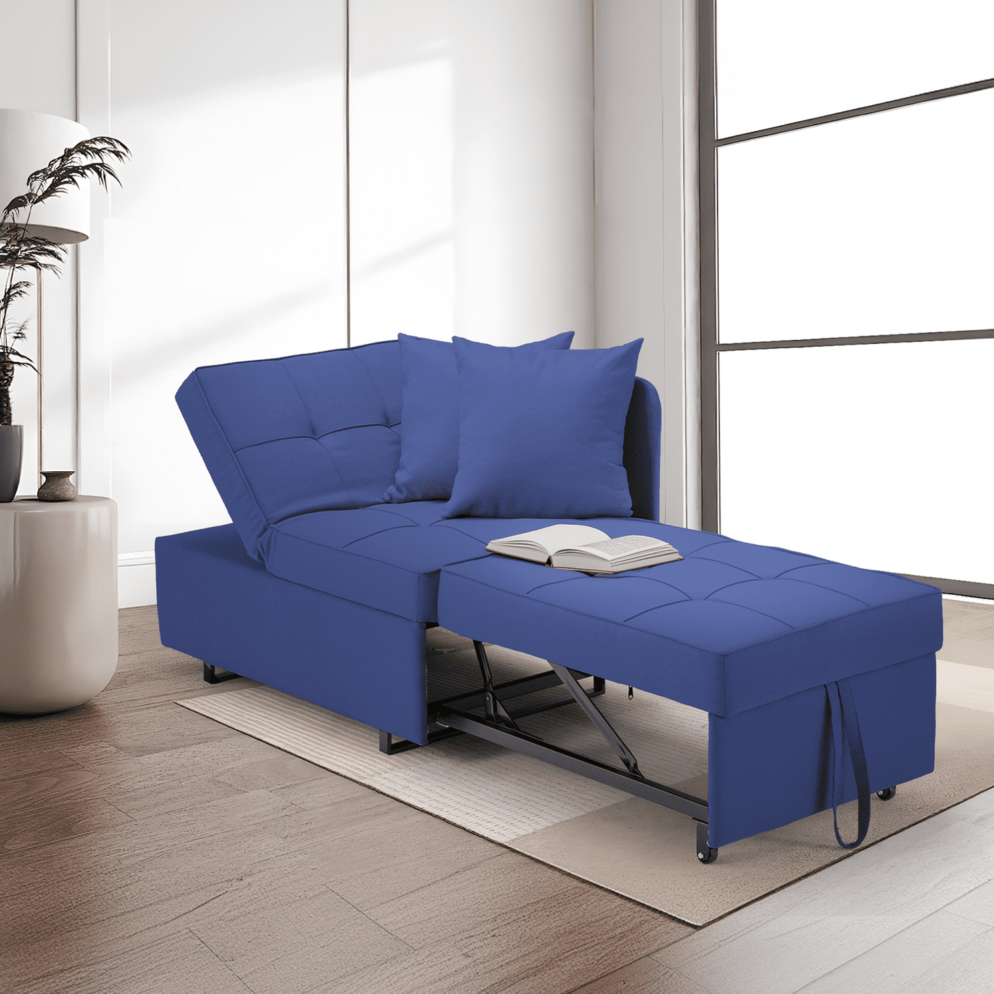 Hommow 3-in-1 Sleeper Sofa Chair Bed , 5-position Adjustable Backrest Pull Out Sofa Bed with Faux Linen Sofa Fabric, Fold Out Chair Bed for Living Rooms, Apartments, Small Rooms, Dark Blue