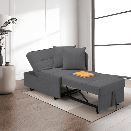 Hommow 3-in-1 Sleeper Sofa Chair Bed , 5-position Adjustable Backrest Pull Out Sofa Bed with Faux Linen Sofa Fabric, Fold Out Chair Bed for Living Rooms, Apartments, Small Rooms, Dark Gray
