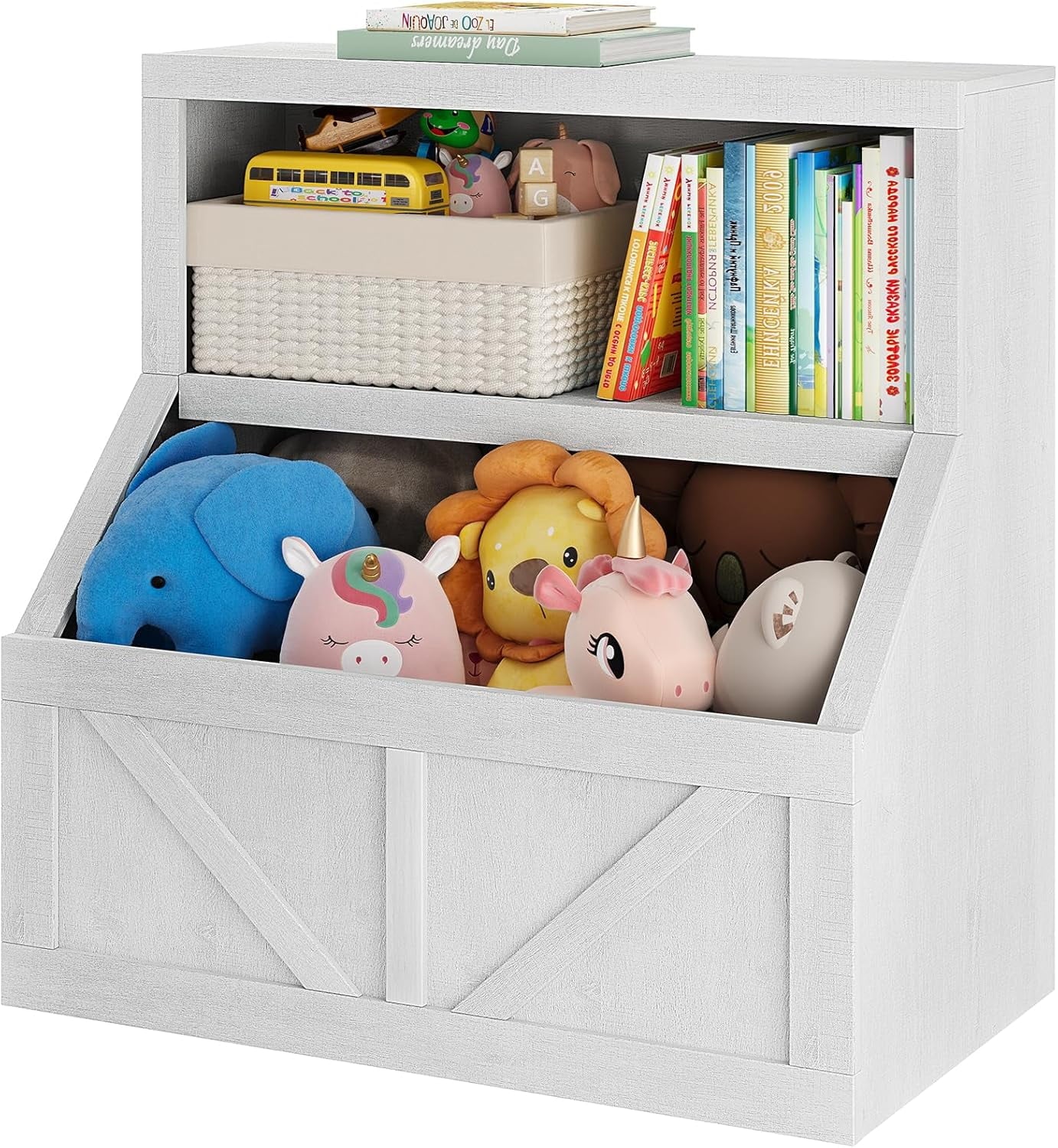 IDEALHOUSE Kids Bookshelf and Toy Storage, Wooden Toddler Bookcase Cabinet with Storage Organizer, Children's Large Cubbies for Playroom Bedroom Nursery Classroom School Kindergarten Daycare