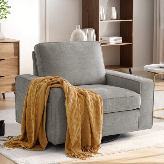 INGALIK Swivel Accent Chair, 40.2in W Oversize Chenille Accent Armchair with Storage Bag, Modern Comfortable Chair for Living Room, Bedroom, Home, Club, Light Gray