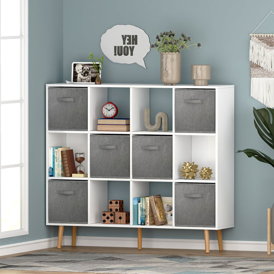 IVV 12-Cube Bookshelf, Freestanding Open Bookcase with 6 Fabric Drawers, Modern Wood Display Shelf for Living Room Study Home Office (White)