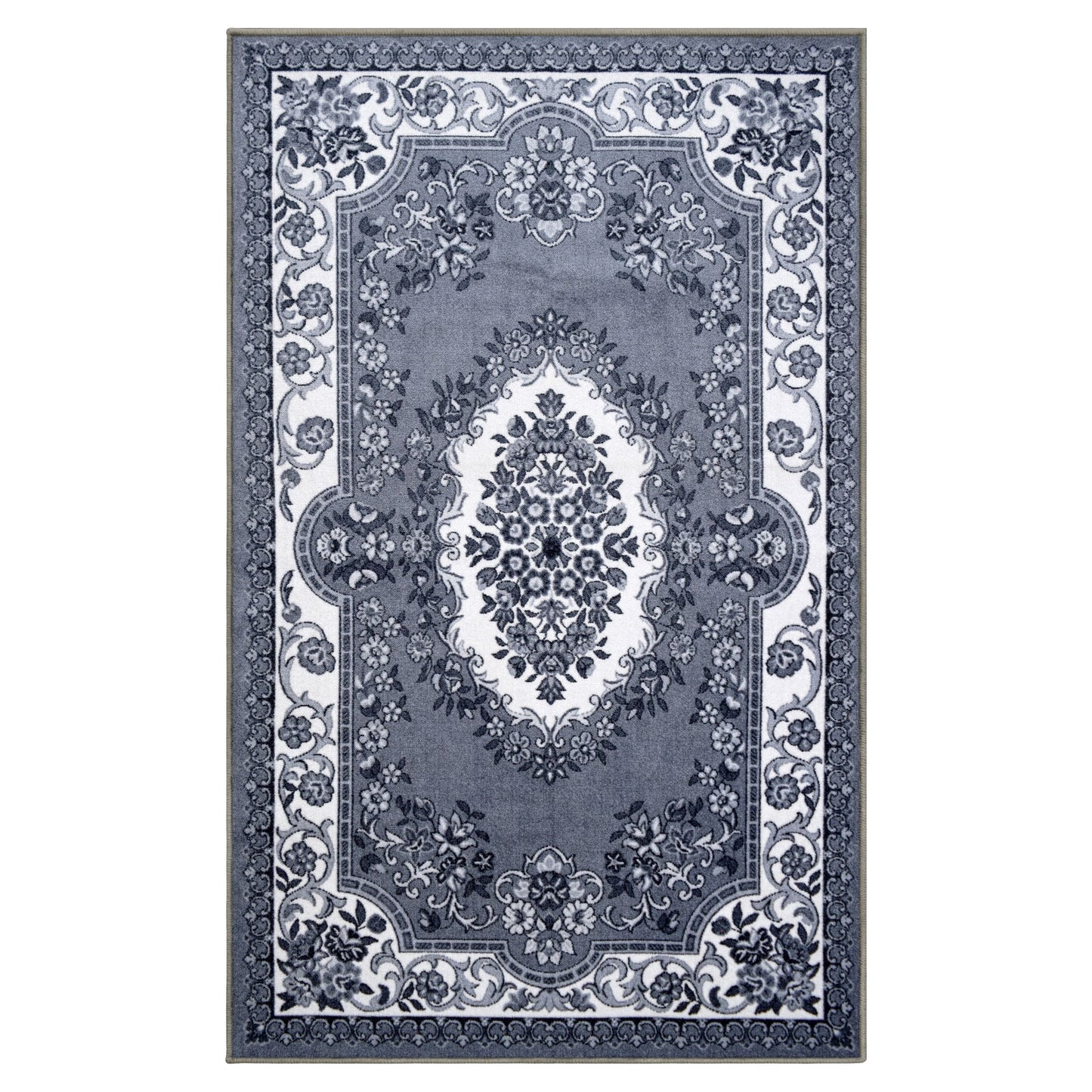 Impressions Floral Transitional Modern Washable Area Rug, Gray