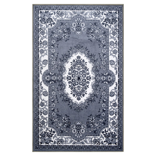 Impressions Floral Transitional Modern Washable Area Rug, Gray