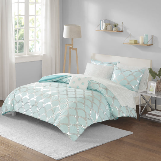 Intelligent Design Lorna Comforter and Sheet Set Aqua Twin