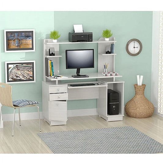 Inval Laminate 2-Pedestal Computer Desk with Hutch, Washed Oak