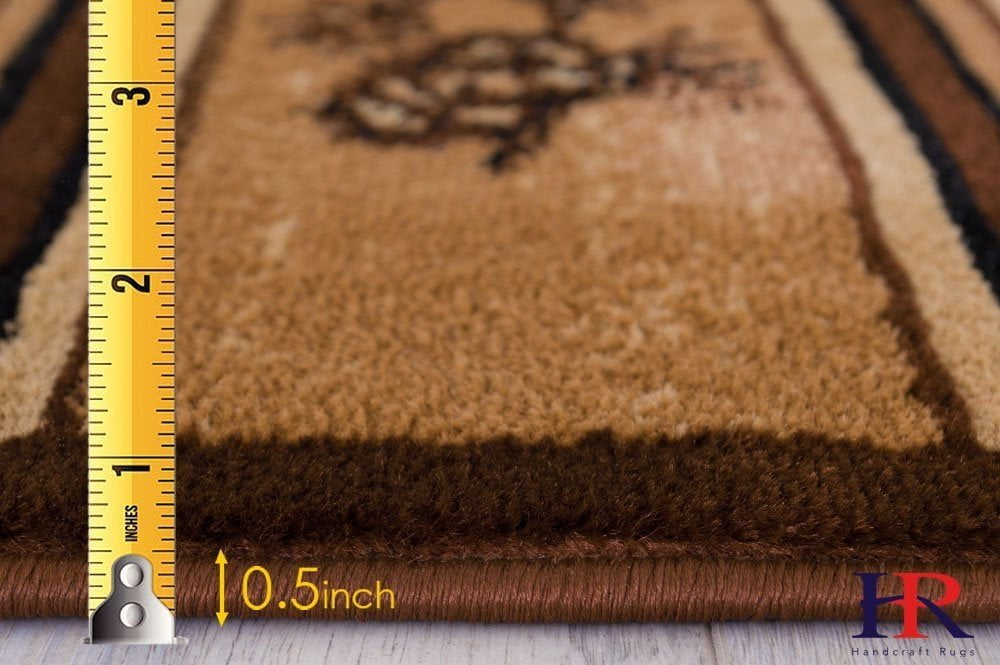 Handcraft Rugs Cabin Rug Lodge, Cabin Nature and Animals Area Rug Modern Geometric Design Cabin Area Rug Abstract, Chocolate/BeigeBear/Footprint/Trees/Fishing Equipment 5x7 feet