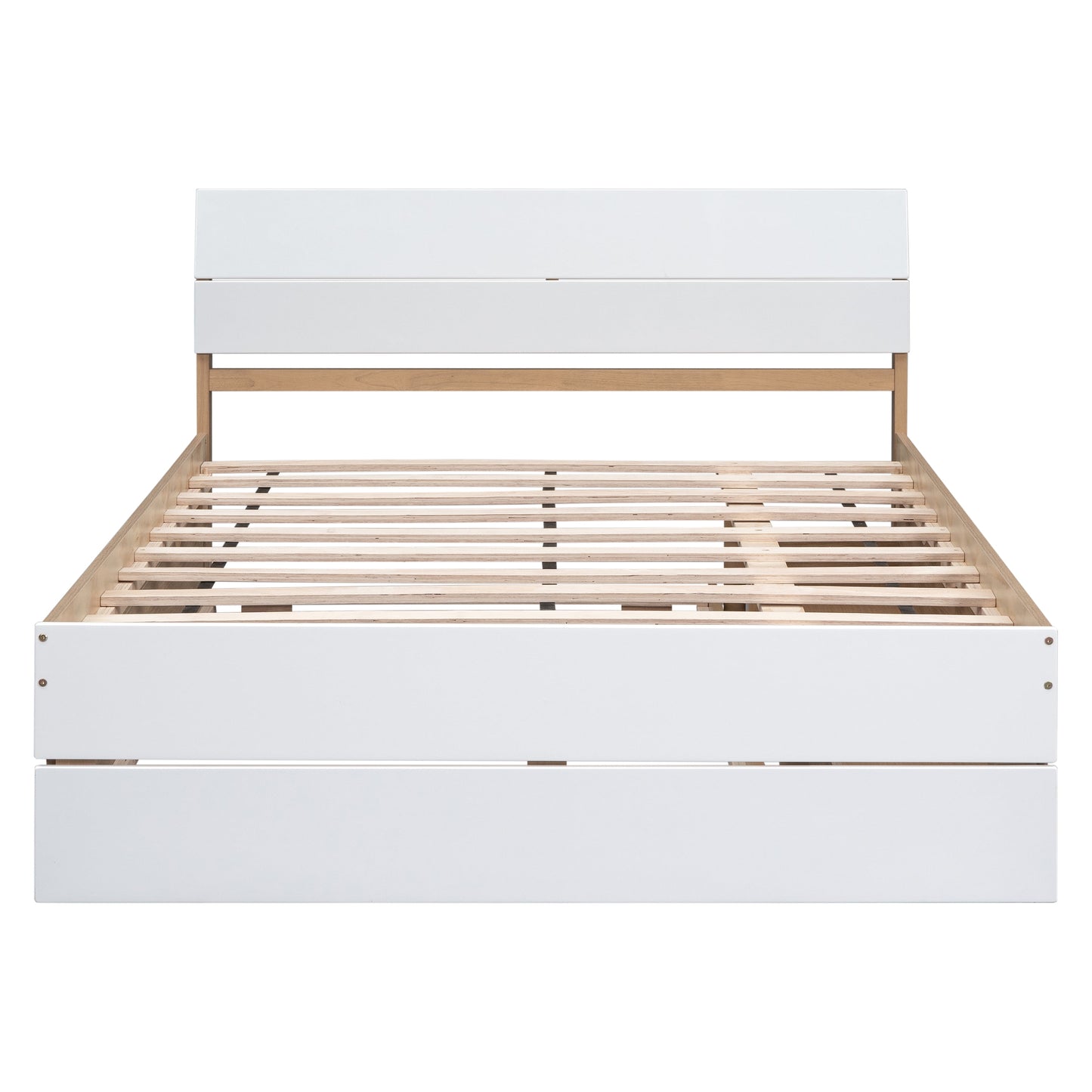 LegaHome Full Bed with Trundle and Storage Drawers, Modern Full Size Solid Wood Platform Bed Frame with Headboard and Trundle Included, No Box Spring Needed, White&Oak