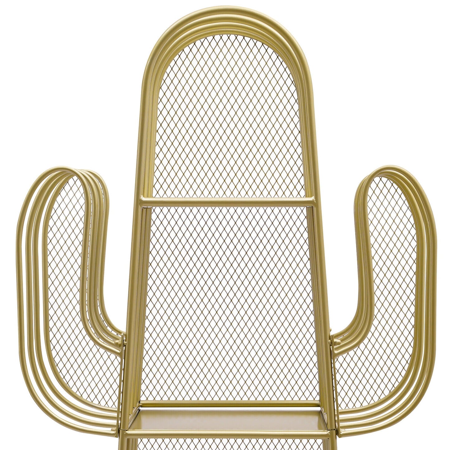 4 Tier Cactus Shape Bookcase, Iron Bookshelf Storage Rack Shelf, Living Room Sundry Shelf, Flower Stand with 8 Hooks, Bedroom Bookshelf for Kids & Adults