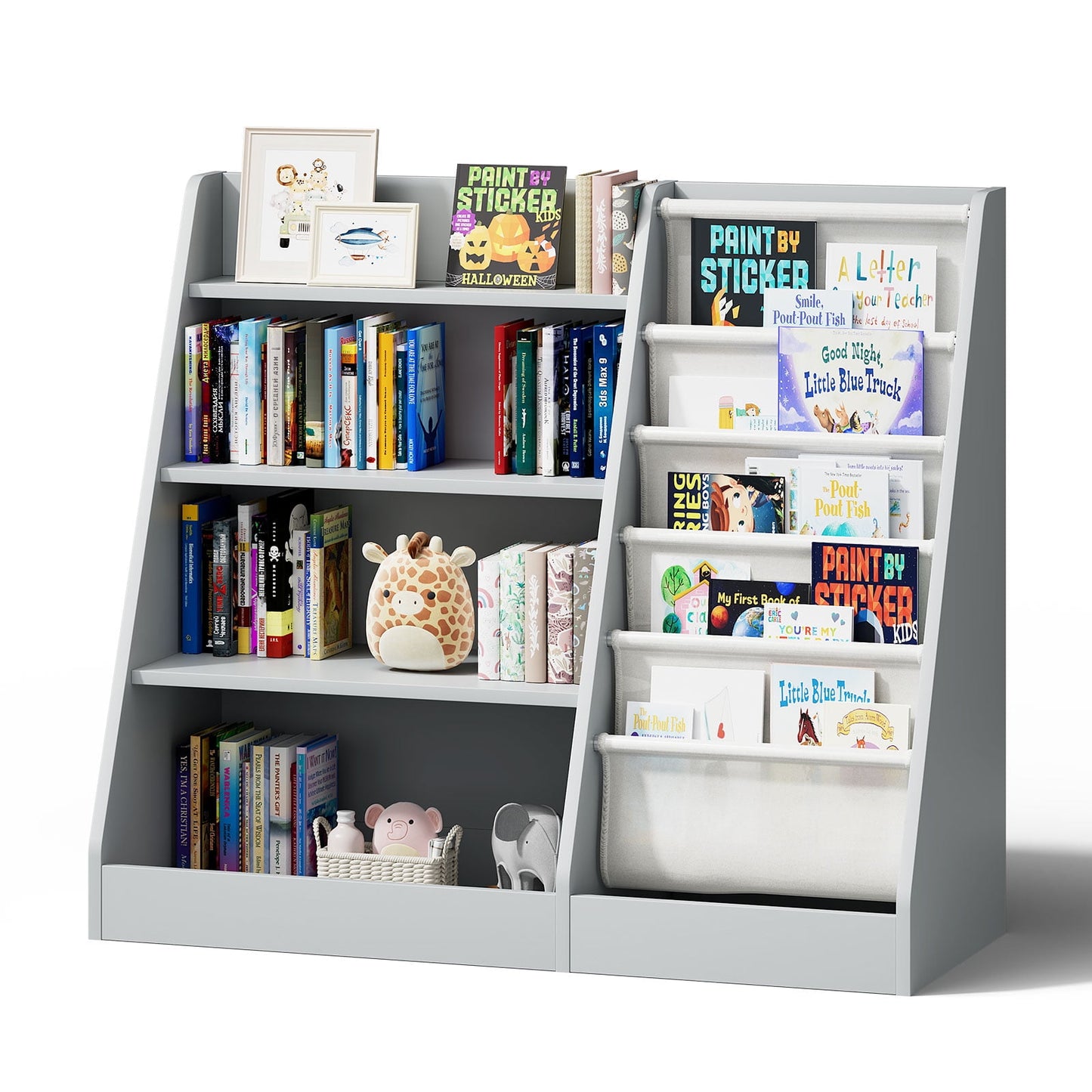 Hironpal 4-Tier Children's Bookshelf with Small Wood Bookcase and Room Shelves, Gray