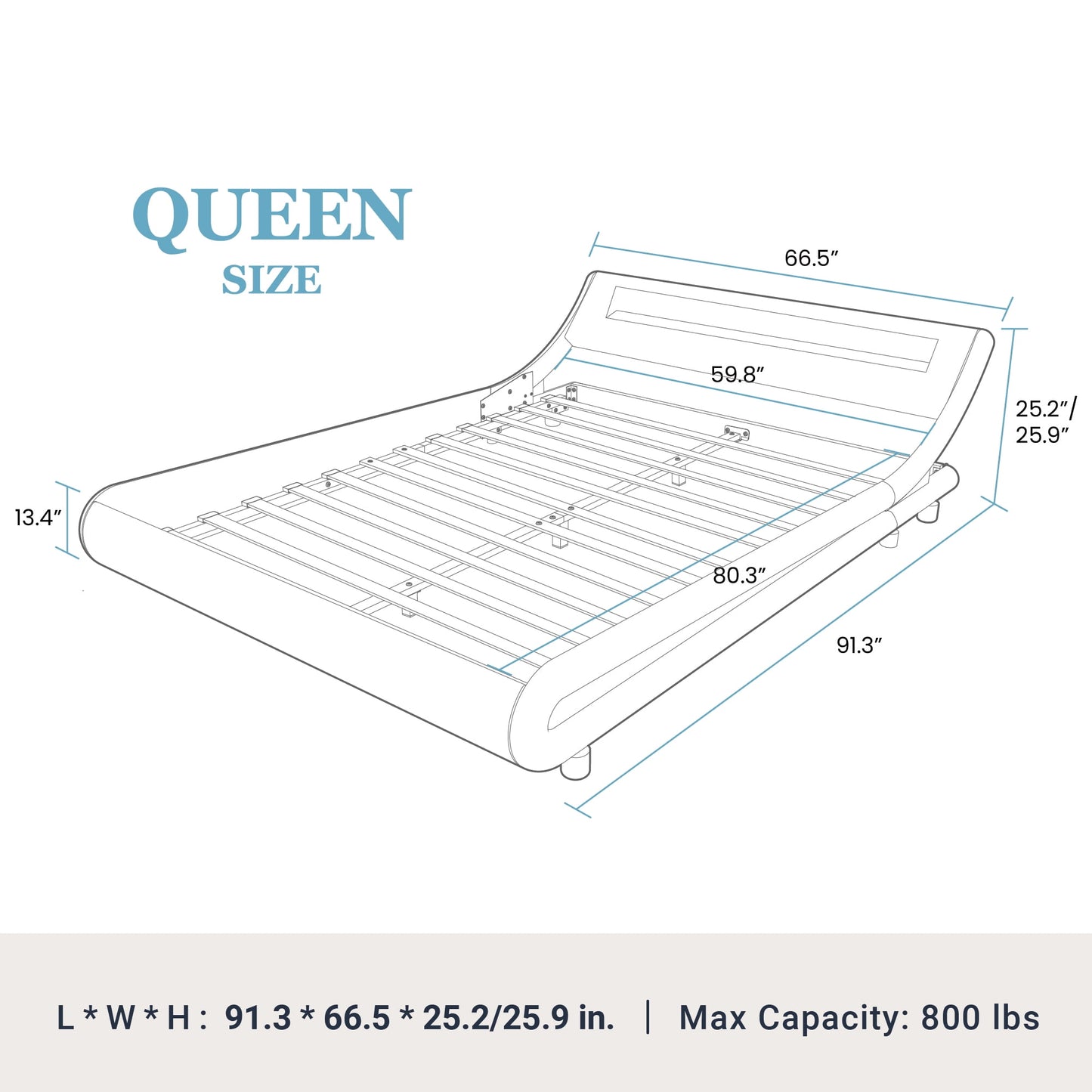 Amolife Queen Size Wave-Like Curve Deluxe Upholstered Modern Bed Frame with LED Headboard, Black