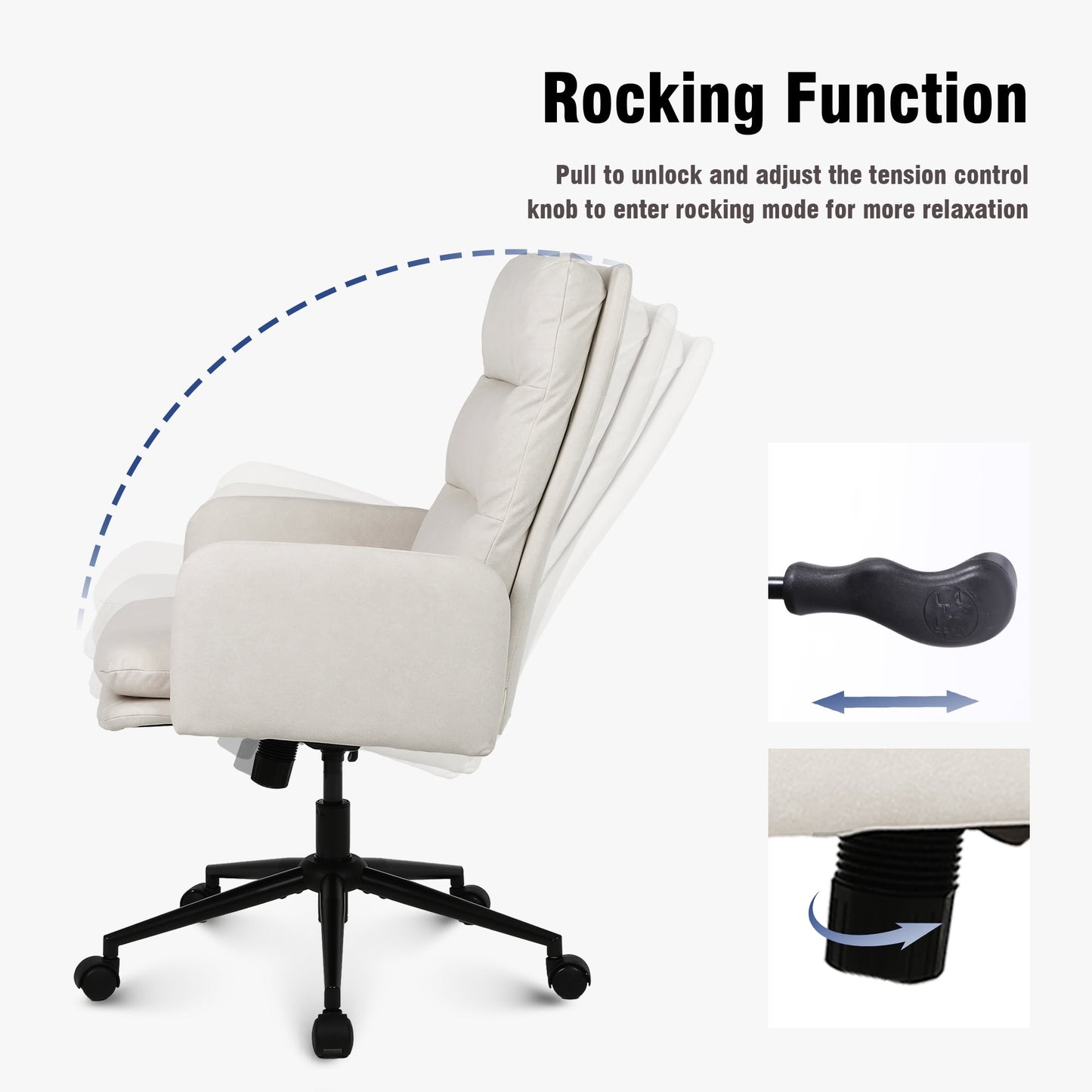 Adjustable Home Office Chair(300lbs), Modern Mid Back Computer Chair Beige