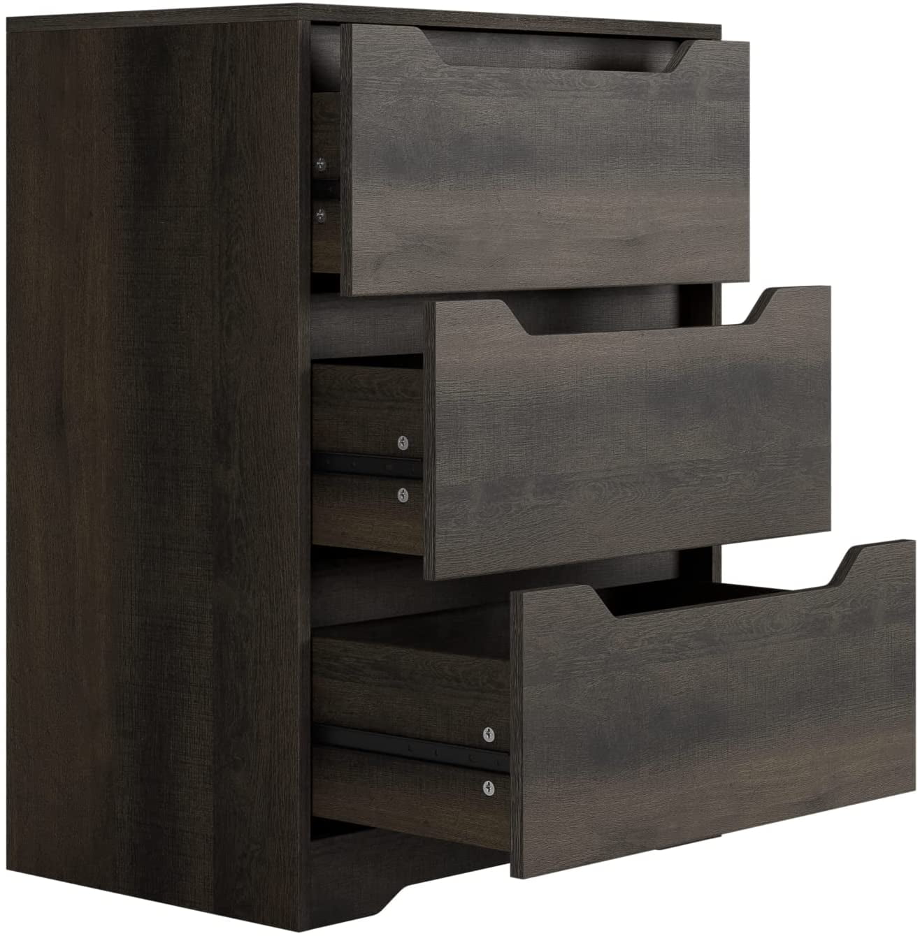Homfa 23.6in W 3 Drawer Nightstand, Small Wooden Cabinet Furniture for Bedroom, Living Room, Modern Dark Brown