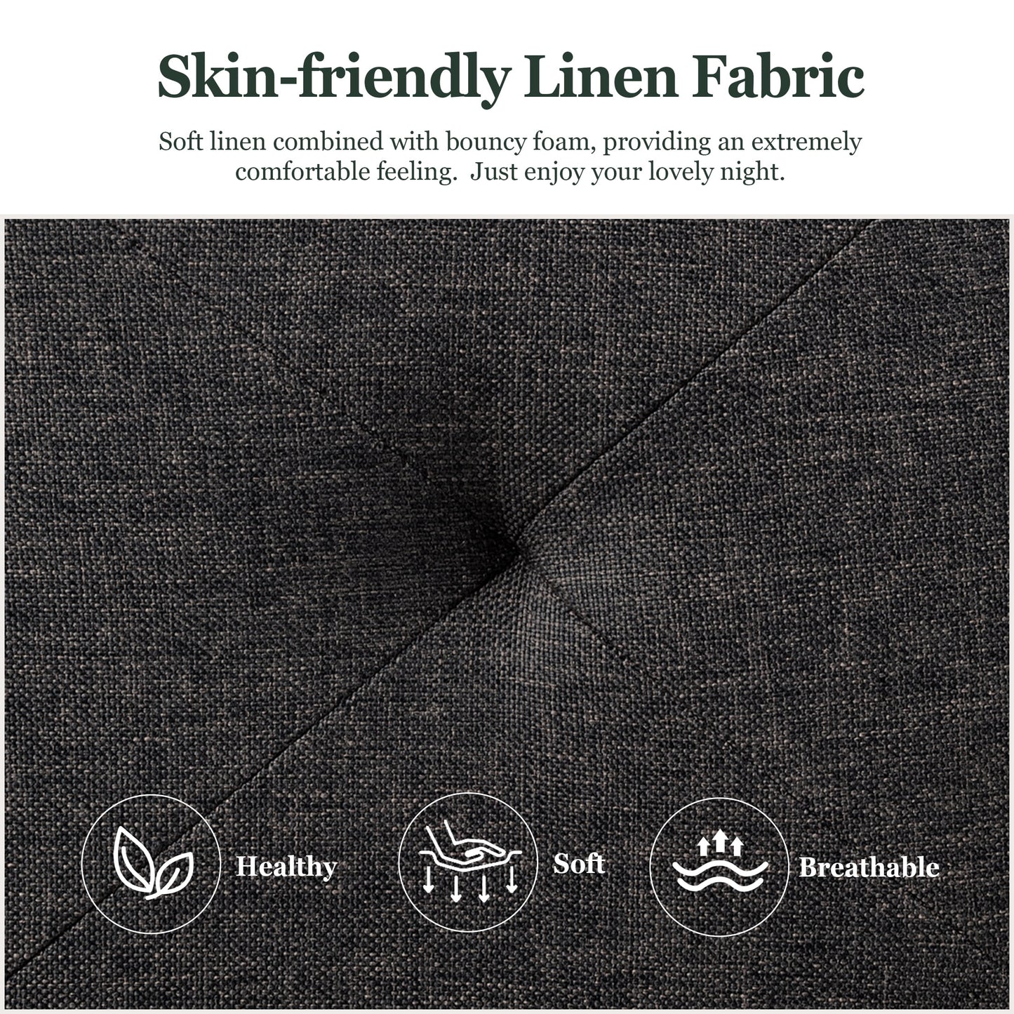 Amolife Queen Size Metal Bed Frame with Upholstered Headboard, Dark Grey