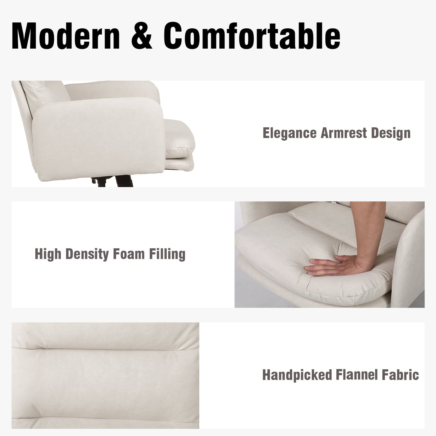 Adjustable Home Office Chair(300lbs), Modern Mid Back Computer Chair Beige