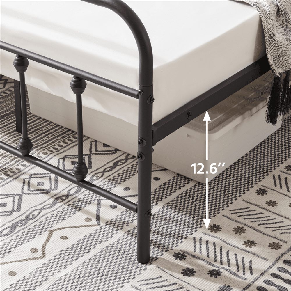 Alden Design Metal Platform King Bed with High Headboard, Black