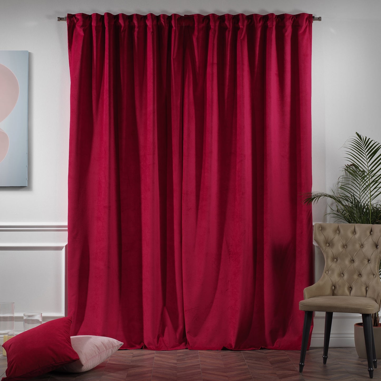 3S Brother's Solid Luxury Matte Velvet Soft Curtains Set of 2 Panels Hanging Back Tap & Rod Pocket Home D¨¦cor Bedroom Kitchen Office Windows Room Darkering ( Admiral-Berry-52in x120in )